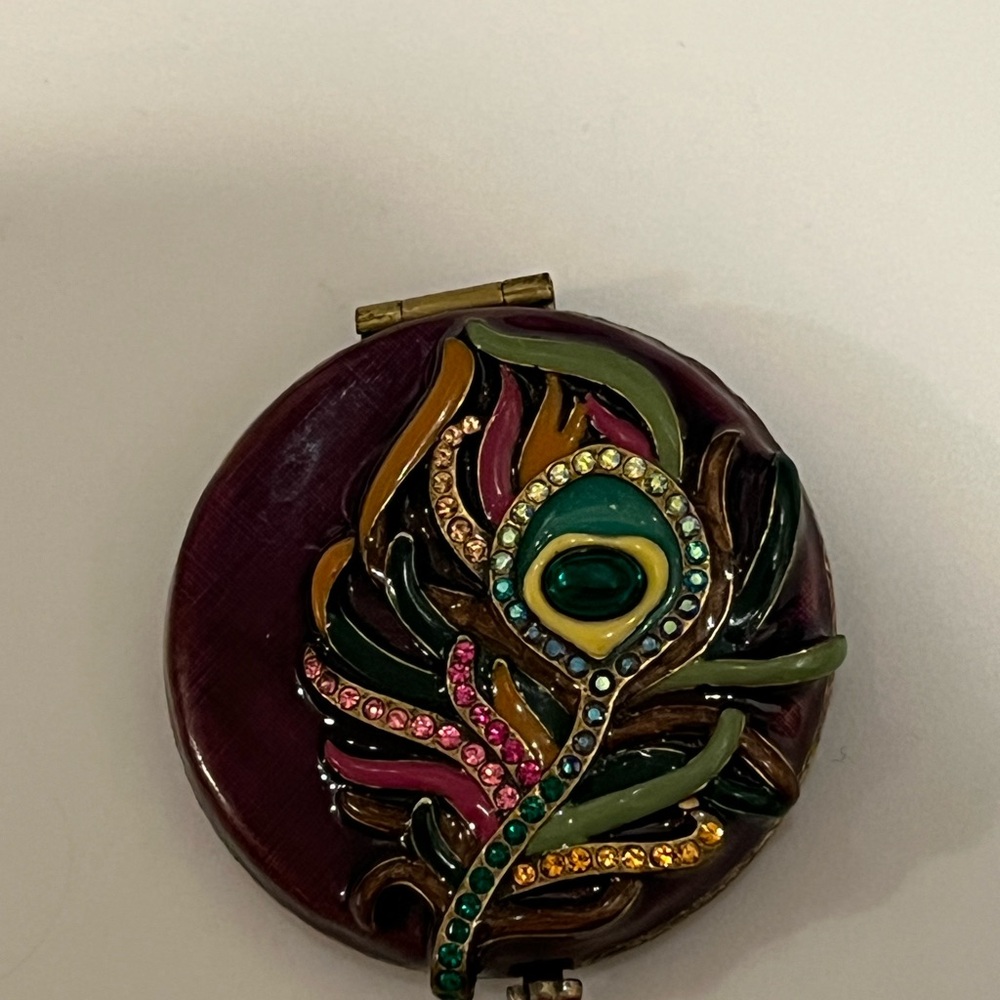 Jay Strongwater Peacock Feather Design Pocket Mirror